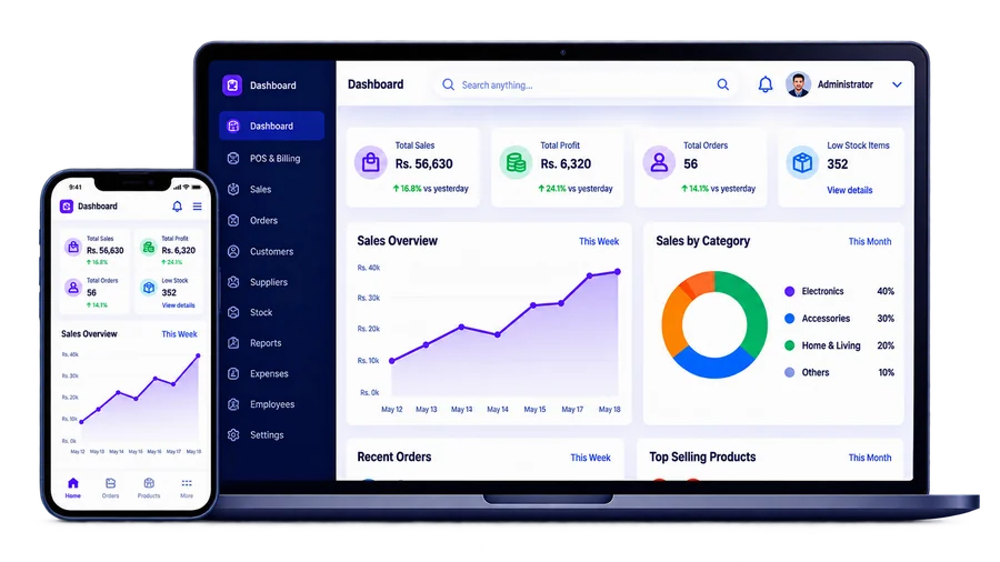POSHub dashboard on laptop and mobile